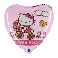 Balão foil de Hello Kitty de bicicleta em formato de coração - 46 cm