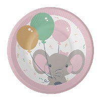 Pratos de bebé elefante 17 cm - 8 unid.