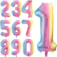 Balão Número Arco-íris Pastel de 86 cm - PartyDeco - 1 unidade