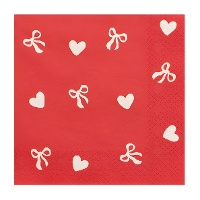 Guardanapos com corações e laços, 16,5 x 16,5 cm - 20 unidades
