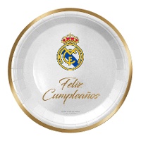 Pratos do Real Madrid de Feliz Aniversário de 18 cm - 8 unidades