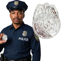 Distintivo policial prateado de 7 cm