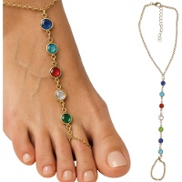 Tornozeleira com anel e pedras coloridas