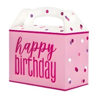 Caixa de cartão Happy Birthday com bolinhas - 6 unid.