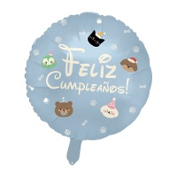 Balão de feliz aniversário de animais com pegadas de 45 cm