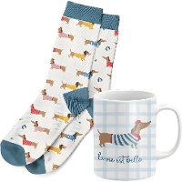 Kit presente com caneca e meias de cães teckel
