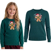 Camisola de Natal com boneco de gengibre e glitter para menina