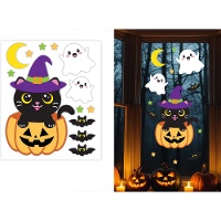 Decoração adesiva em gel para janela com abóbora e gato