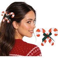 Presilha de cabelo em formato de bengala doce com glitter