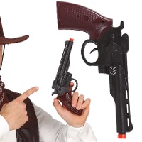 Pistola de cowboy preta e castanha - 26 cm