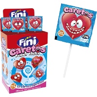 Chupa-chupas coração - embalagem individual - Fini caretos funny faces - 170 unidades