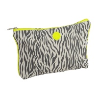 Necessaire com estampa de zebra e contorno fluorescente de 28 x 20 x 5 cm