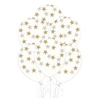 Balões de látex transparentes com estrelas 30 cm - PartyDeco - 6 unidades
