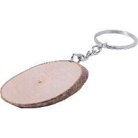 Porta-chaves oval em madeira de faia com corrente metálica