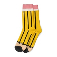 Meias amarelas com design de lápis - tamanho 35-42 - 1 par