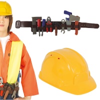 Cinto com acessórios e capacete de operário para criança